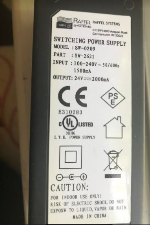 NEW Tranquil Ease Raffel Systems SW0209 SW2621 Switching AC Adapter